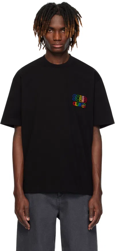 Solid Homme Black Flocked-logo T-shirt In 624b