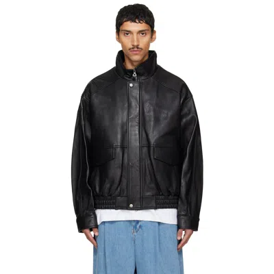 Solid Homme Black Grained Lambskin Jacket In 831b