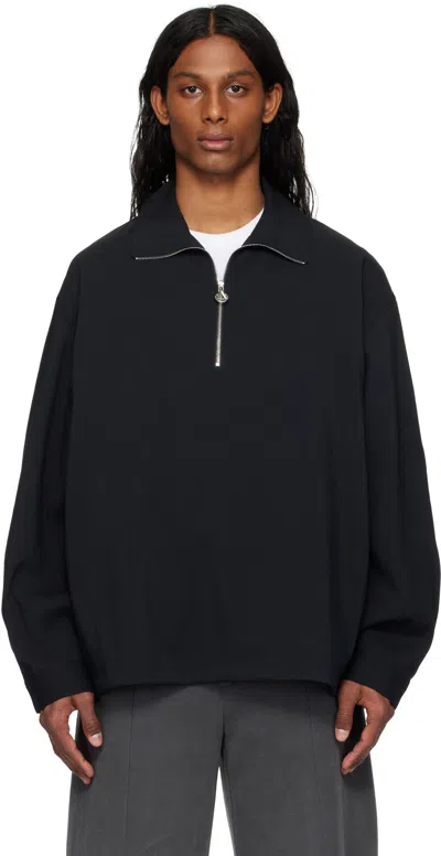 Solid Homme Black Half Zip Up Band Neck Sweatshirt In 608b