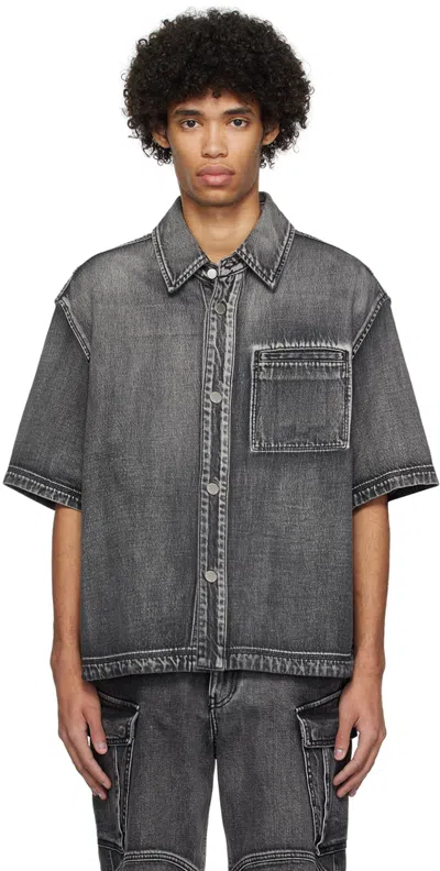 Solid Homme Black Hardware Denim Shirt In 523b Black