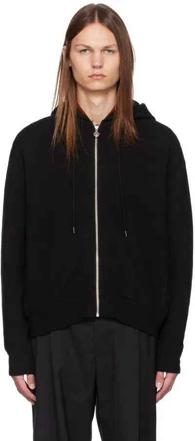 Solid Homme Black Knit Zip Hoodie In 635b Black