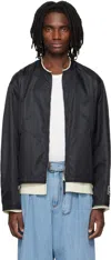 Solid Homme Black Layered Collarless Reversible Bomber Jacket In Black