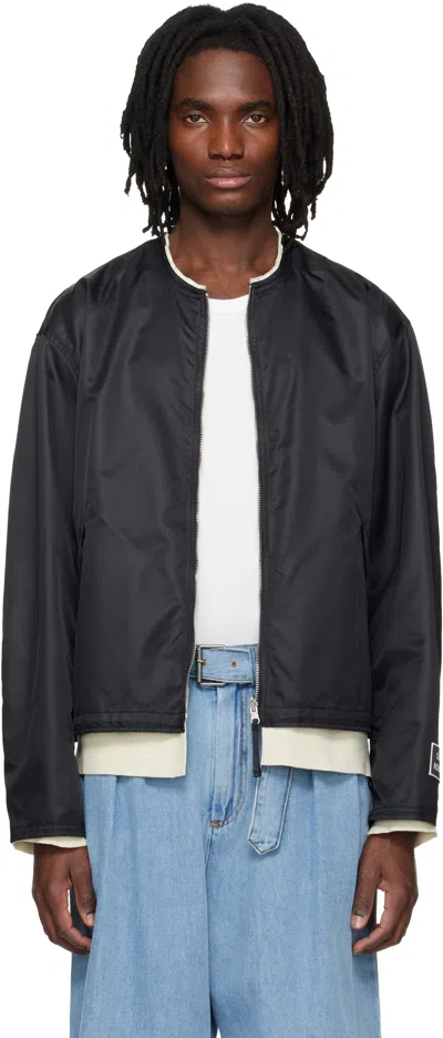 Solid Homme Black Layered Collarless Reversible Bomber Jacket