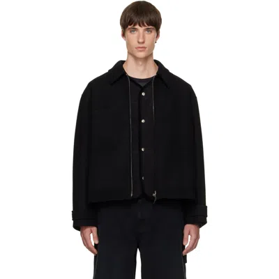 Solid Homme Black Layered Wool Jacket In 911b