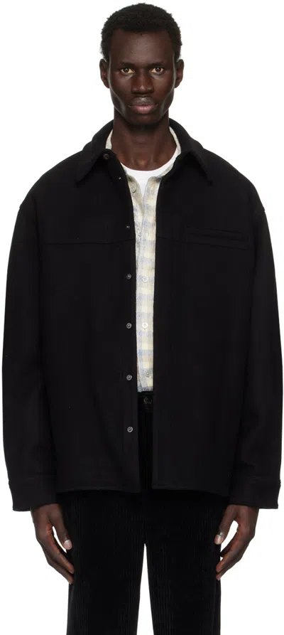 Solid Homme Black Melton Shirt In 552b Black