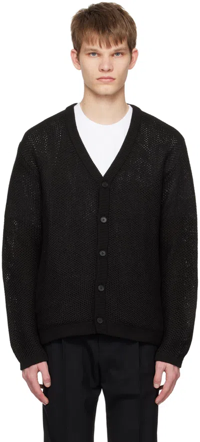 Solid Homme Black Openwork Cardigan In 504b Black