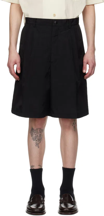 Solid Homme Black Pleated Shorts In 726b