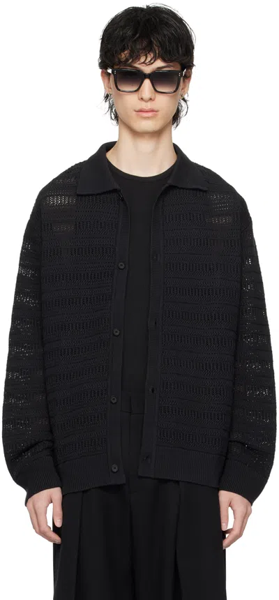 Solid Homme Black Spread Collar Cardigan In 605b Black