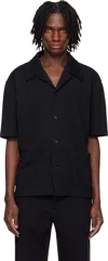 Solid Homme Black Textured Knit Shirt In 425b
