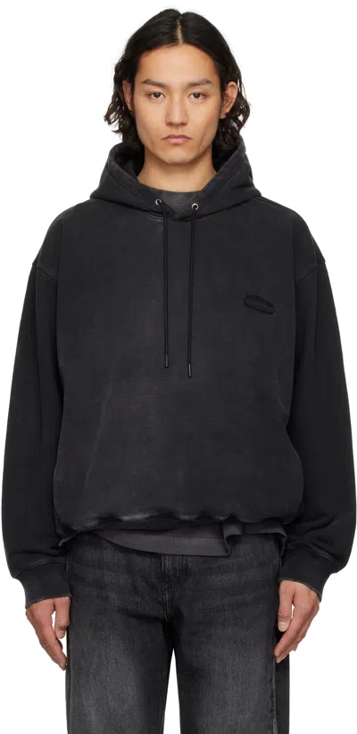 Solid Homme Black Washed Back Logo Hoodie In 604b