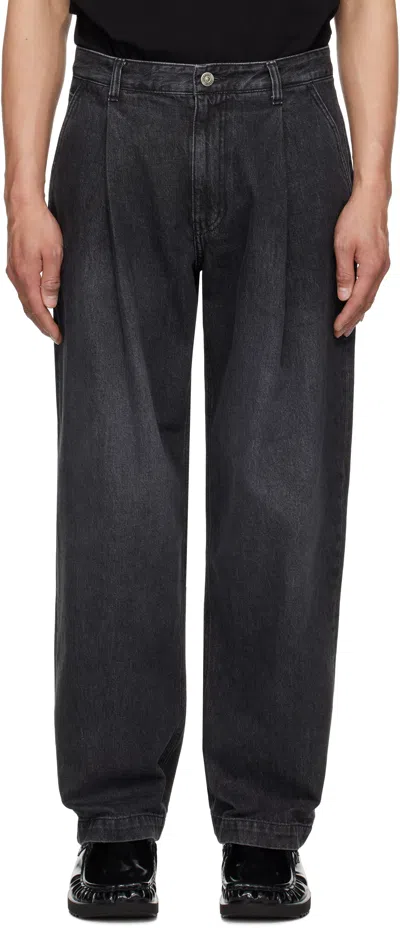 Solid Homme Black Wide Tapered One Tuck Jeans In 713b