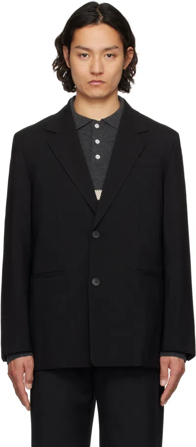 Solid Homme Black Wool Blazer In 301b