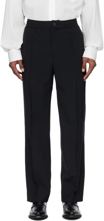 Solid Homme Black Wool Pintuck Banding Pants In 703b