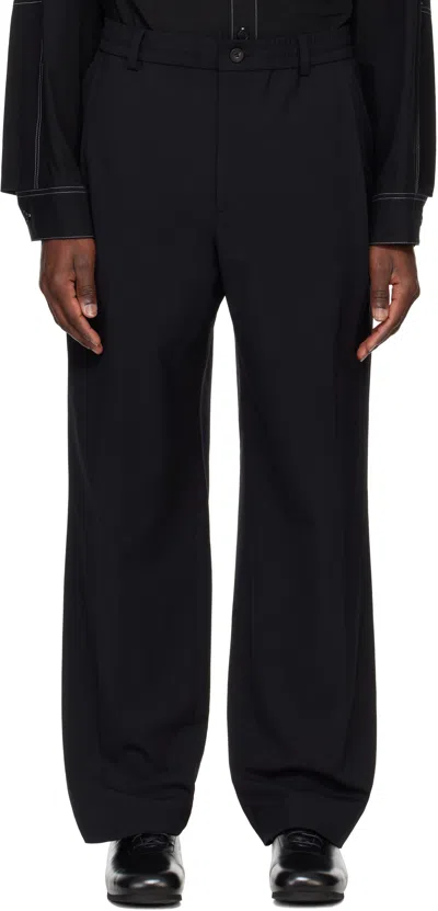 Solid Homme Black Wool Pleated Trousers In 736b