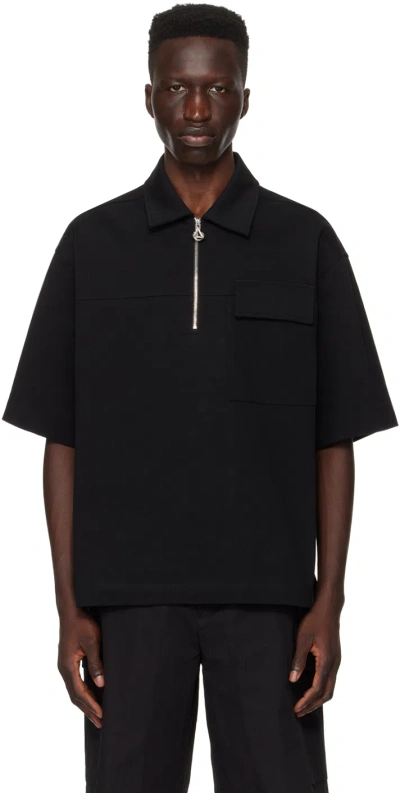 Solid Homme Black Zip Polo In 720b Black