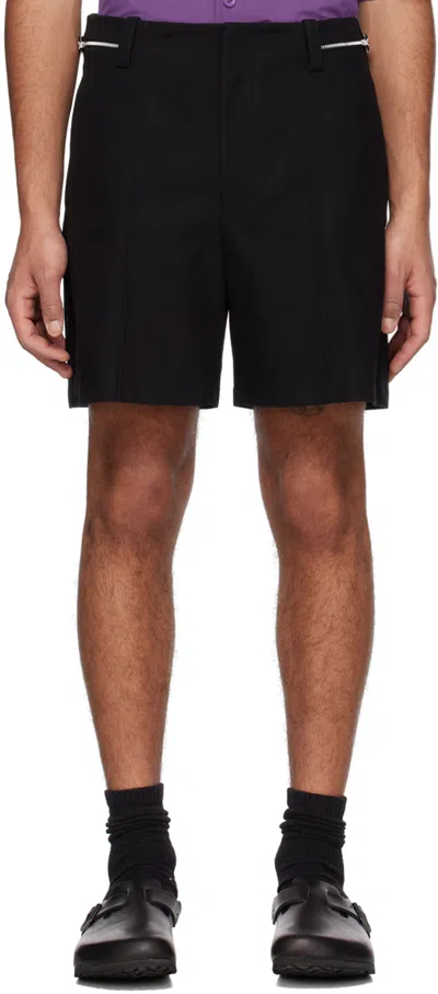 Solid Homme Black Zip Tab Shorts In 750b Black