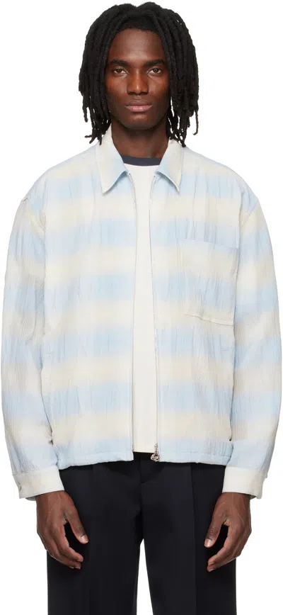 Solid Homme Blue & Beige Striped Zip-up Shirt