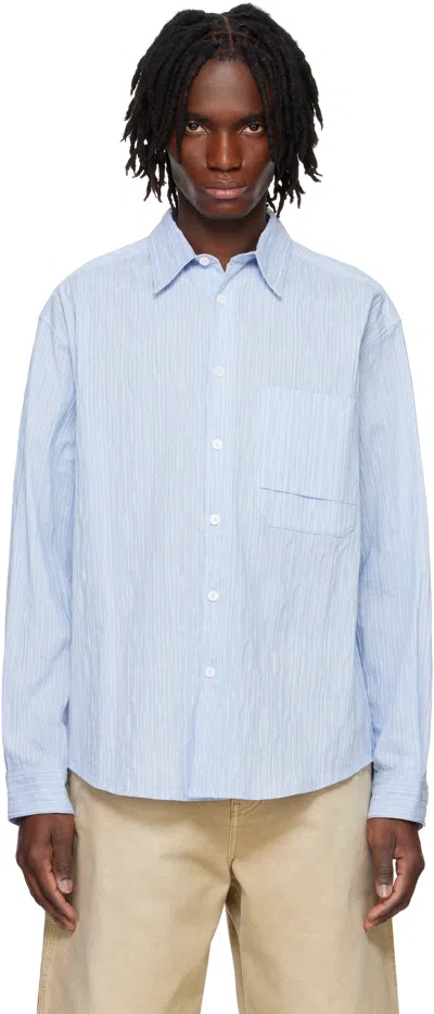 Solid Homme Blue & White Textured Stripe Shirt In 414l