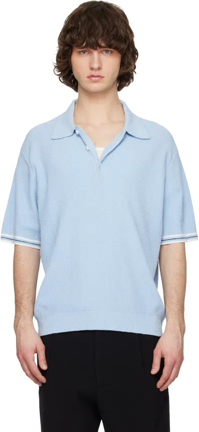 Solid Homme Blue Collared Short-sleeve Terry Knit Polo