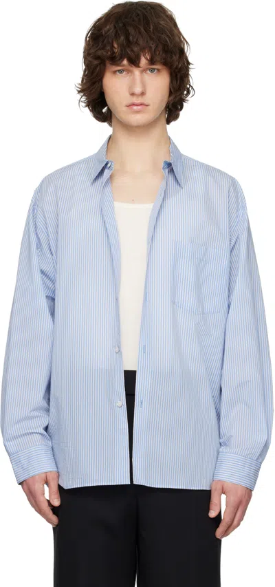 Solid Homme Blue Cotton Nylon Stripe Shirt