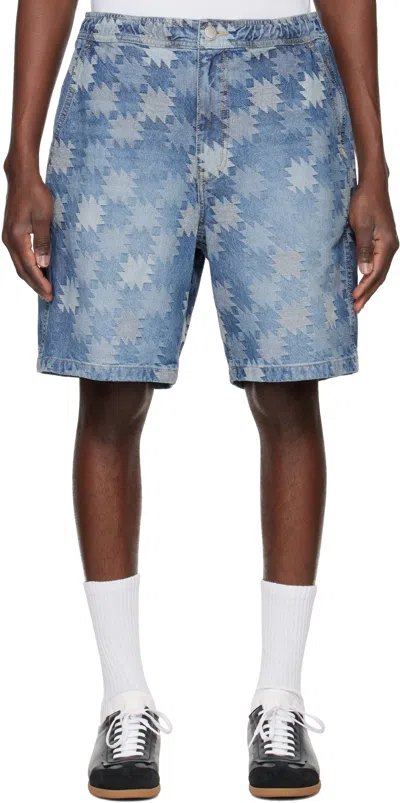Solid Homme Blue Graphic Pattern Denim Shorts In 724l