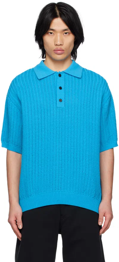 Solid Homme Blue Herringbone Polo In 524l Blue