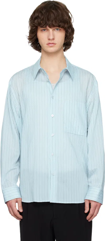 Solid Homme Blue Lyocell Nylon Stripe Shirt