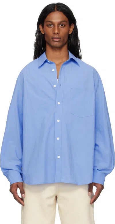 Solid Homme Blue 'solid' Back Logo Applique Shirt In 431l