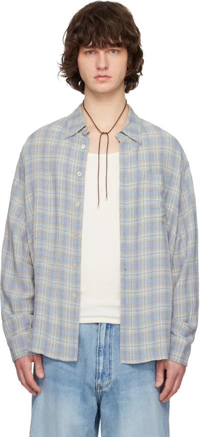 Solid Homme Blue Viscose Linen Check Shirt In Gray