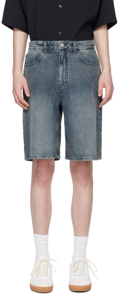 Solid Homme Blue Washed Denim Shorts In 325l Blue
