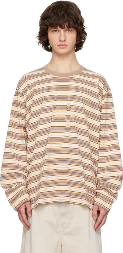 Solid Homme Brown & Off-white Striped Long Sleeve T-shirt In Neutral