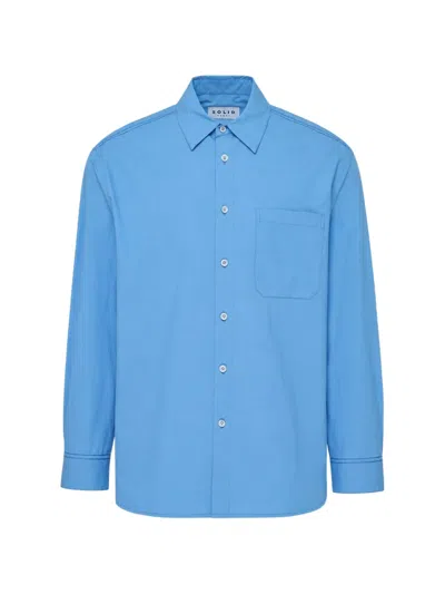 Solid Homme Chest-pocket Button-up Shirt In Blue