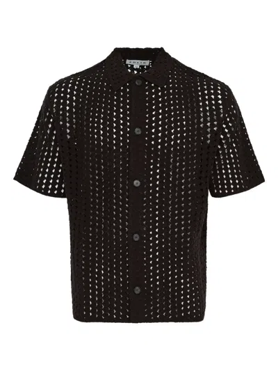 SOLID HOMME 钩编针织短袖衬衫