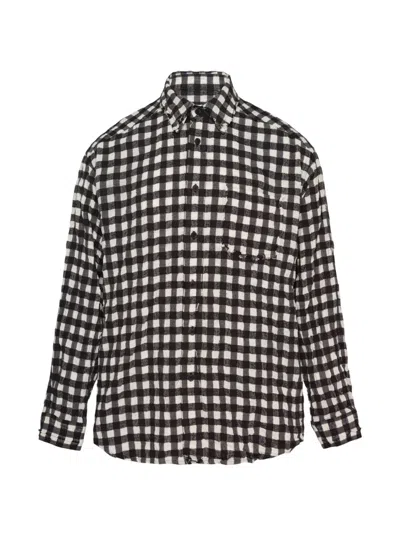 Solid Homme Frayed Gingham-check Shirt In Pattern