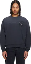 Solid Homme Gray Applique Studded Sweatshirt In Blue