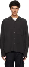 Solid Homme Gray Camp Collar Shirring Shirt In Black
