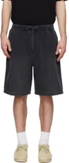 Solid Homme Gray Drawstring Denim Shorts In Black