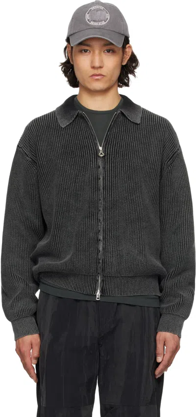 Solid Homme Gray Dyeing Zip-up Knit Jacket In 502g