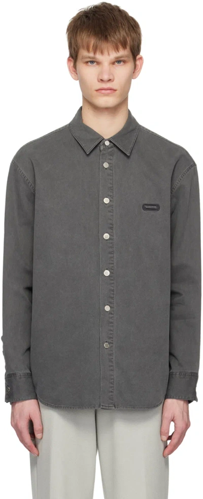 Solid Homme Gray Embroidered Denim Shirt In 426g Gray