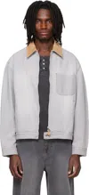 Solid Homme Gray Leather Collared Denim Trucker Jacket In Gray