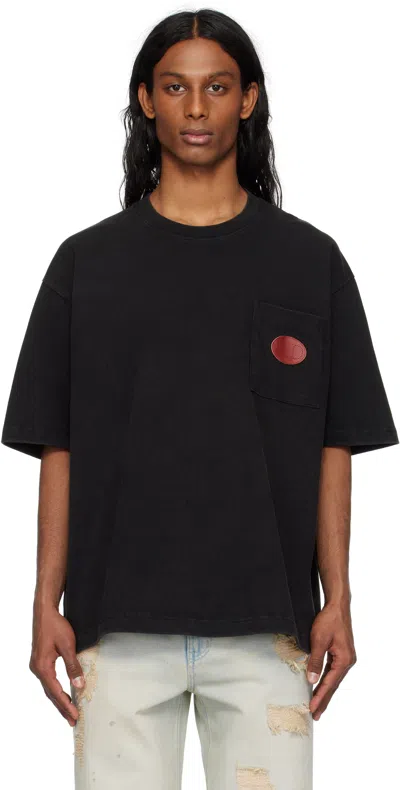 Solid Homme Gray Leather Patch Pocket T-shirt In 625g