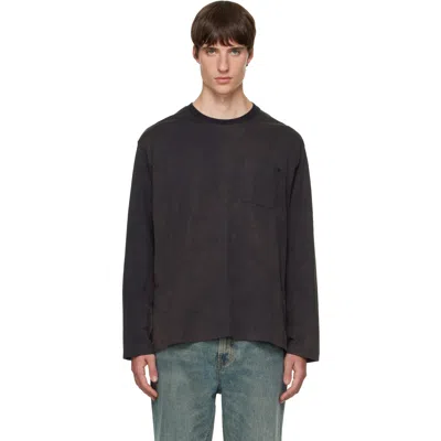 Solid Homme Gray Patch Pocket Long Sleeve T-shirt In 741g