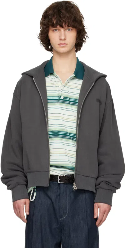 Solid Homme Gray Solid Back Logo Zip-up Hoodie