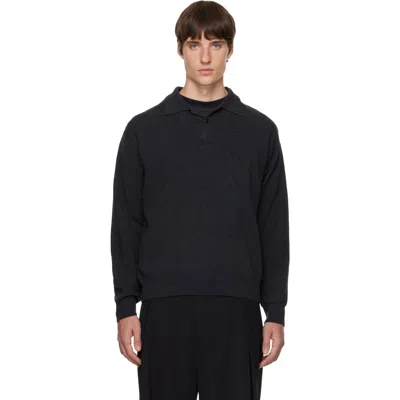 Solid Homme Gray Spread Collar Wool Polo In 841g