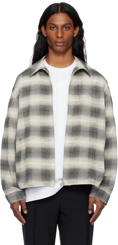 Solid Homme Gray Summer Check Zip-up Shirt In 408b