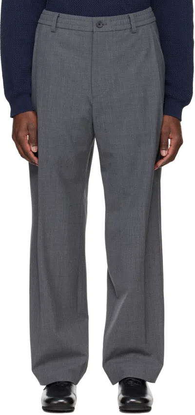 Solid Homme Gray Wool Pleated Trousers In 738g
