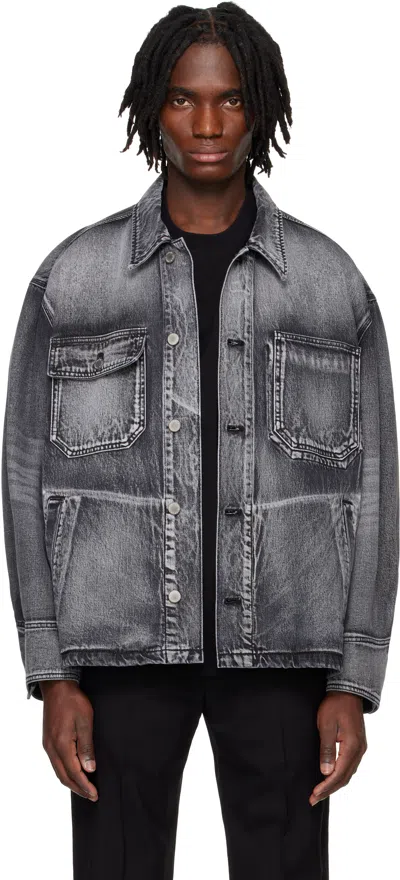 Solid Homme Gray Work Denim Jacket In 322b