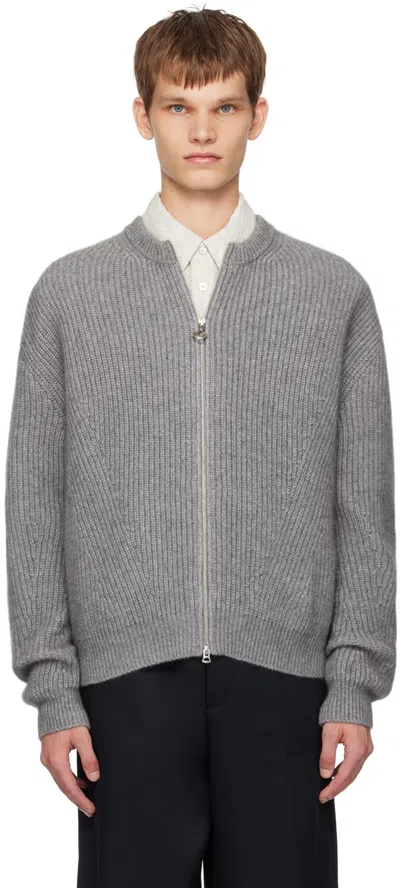 Solid Homme Gray Zip-up Sweater In 634g Grey
