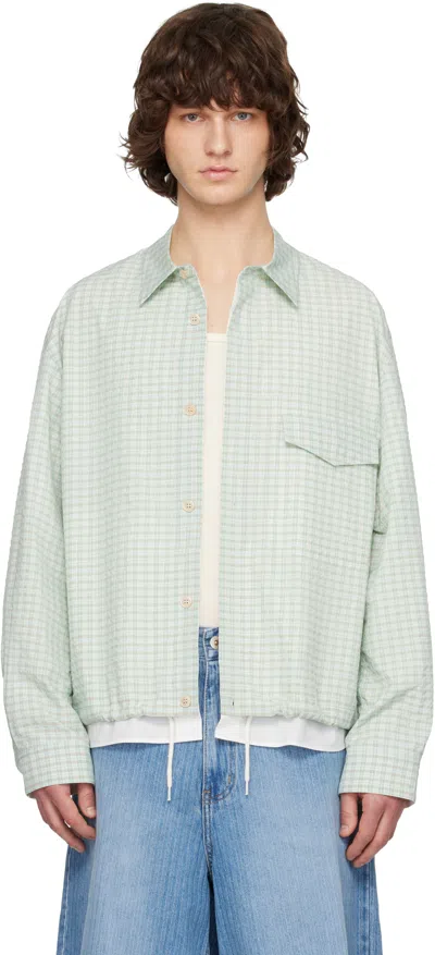 Solid Homme Green & White Layered Check Out Shirt In Blue
