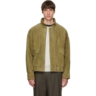 Solid Homme Green Band-neck Suede Jacket In 832f